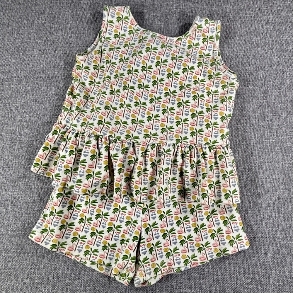 Lila and Hayes Girls Peplum Short Set Size 8 White Pink Flamingo Cottagecore